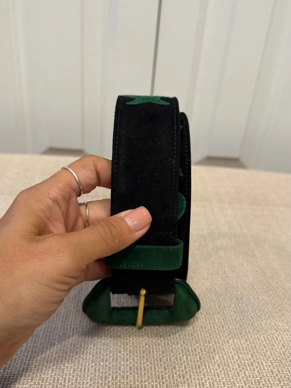 Vintage Escada Suede Black Green Belt Women’s Size S Made In Italy